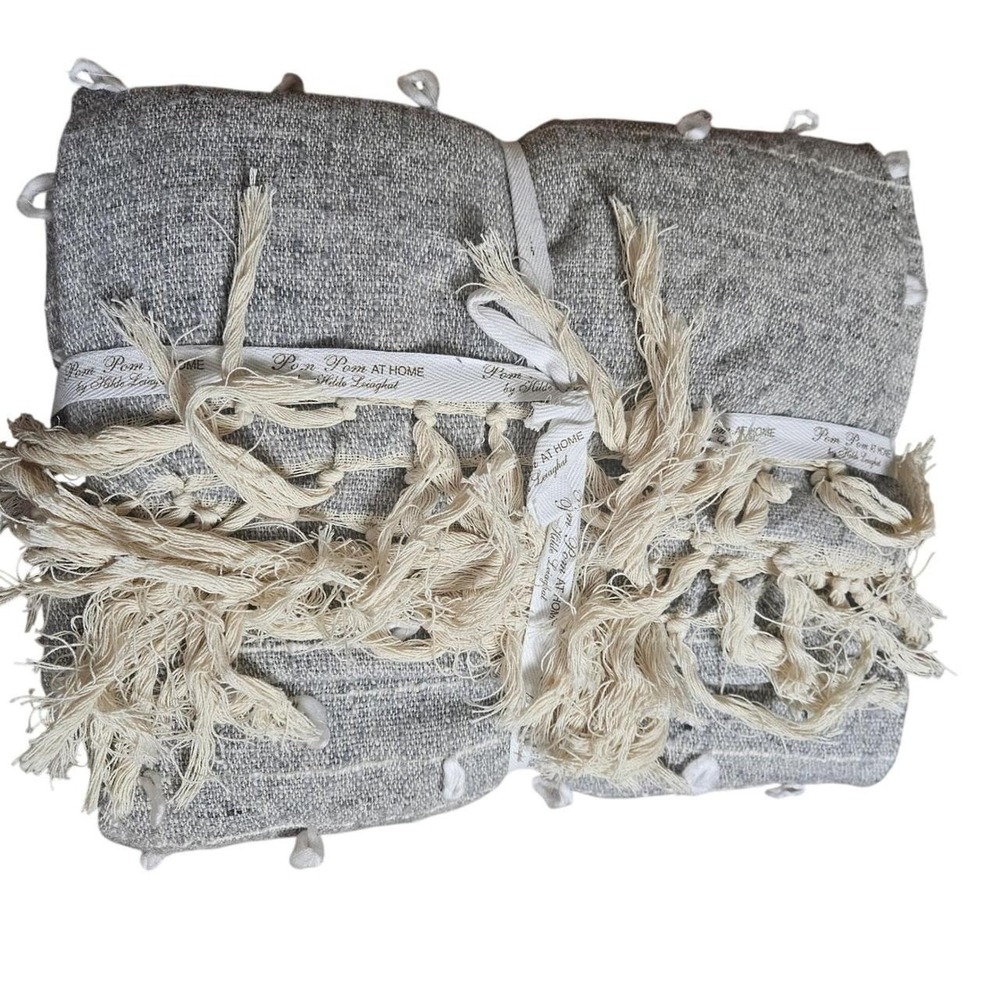 Pom Pom at Home Hilde Leiaghat Throw Blanket 60x88 Tufted Fringe Woven Gray NWT